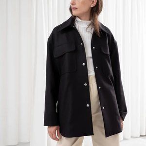 & Other Stories Navy Wool Oversized Shacket Jacket Sz 4